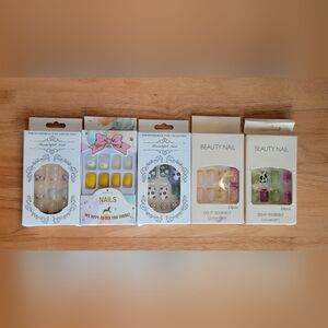 Press on Nails Bundle, Set of Five, Yellow Multicolor, NIB